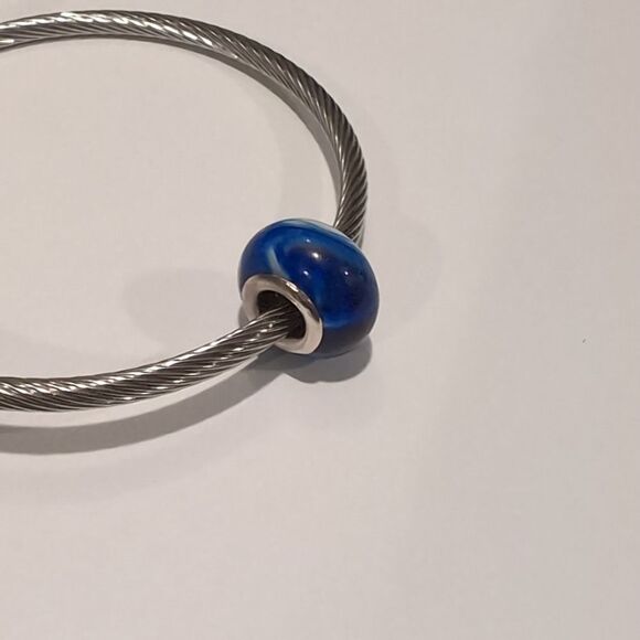 Silver Blue and White Swirled Charm for Pandora Style Bracelet - Picture 6 of 6